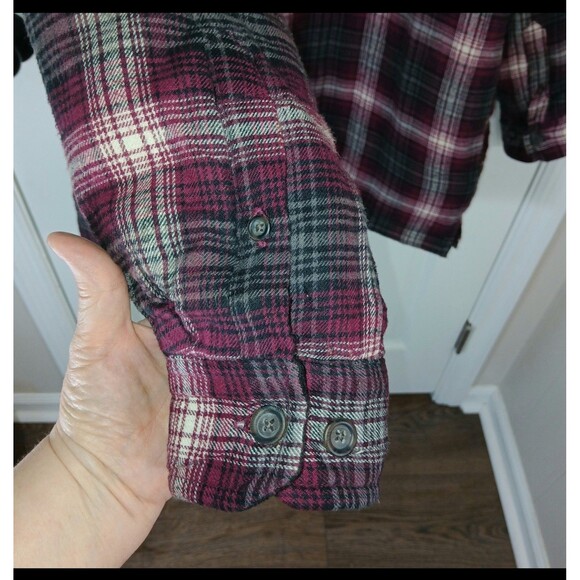 Pre-Owned Puritan Men's M Red Plaid Flannel Fleece Hooded Jacket 100% Cotton - Picture 5 of 16